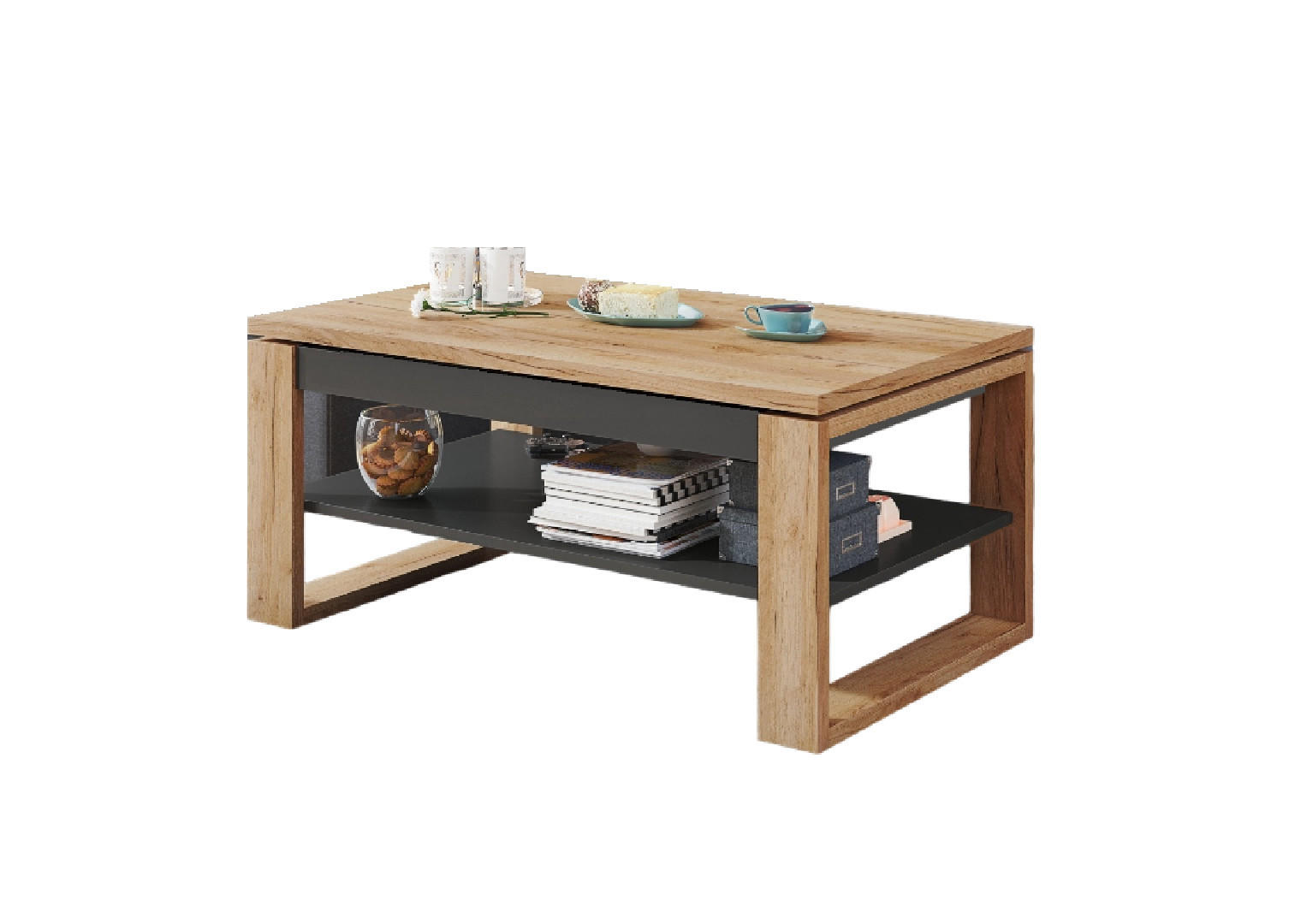 COUCHTISCH rechteckig Eiche Gold - Anthrazit matt aufklappbar 110/65/50 cm - Eichefarben/Anthrazit, Holzwerkstoff (65/110/50cm) - designimpex