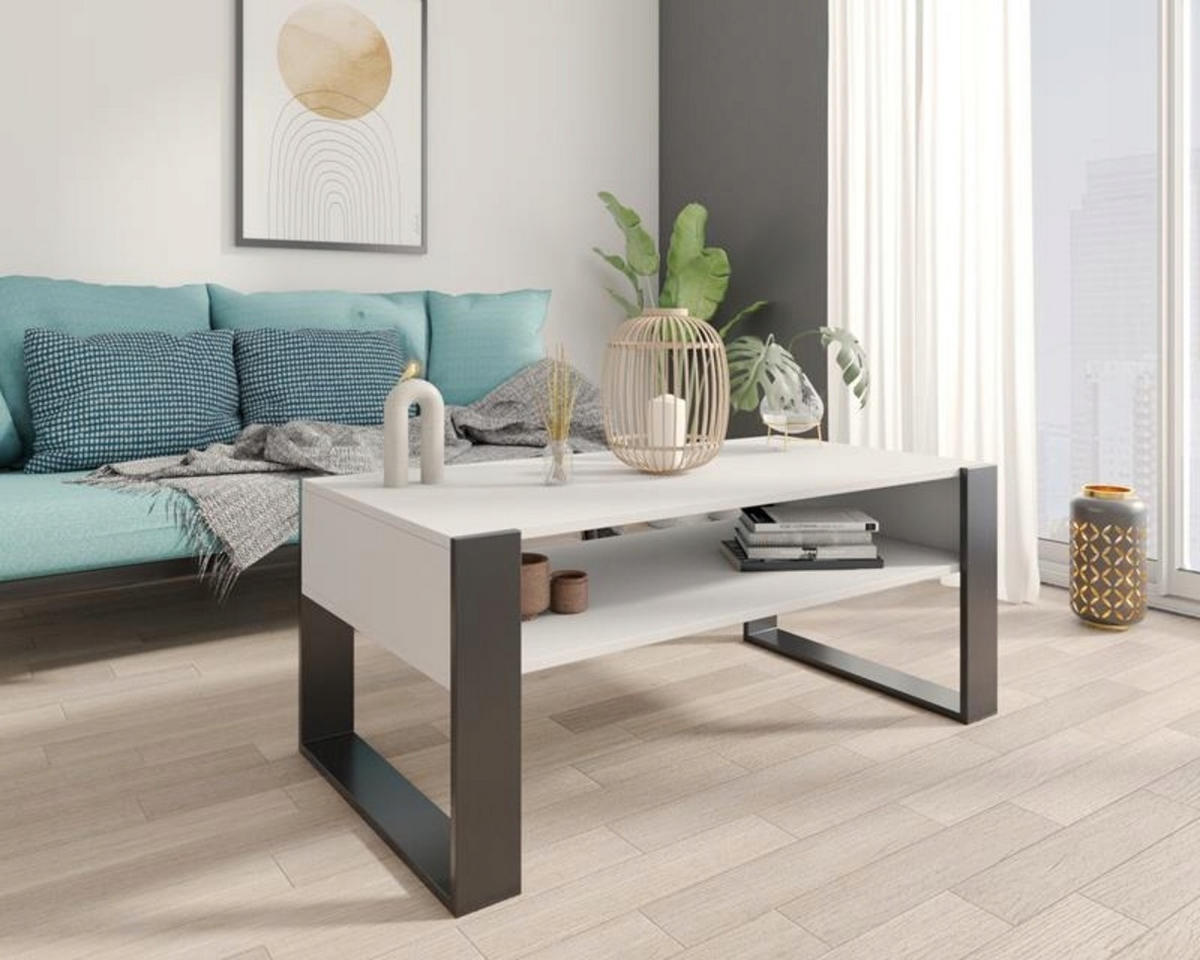 COUCHTISCH KAJA Weiß-Schwarz 120/63,6/50 cm - Weiß, Holzwerkstoff (63.6/120/50cm) - Matkam Möbel