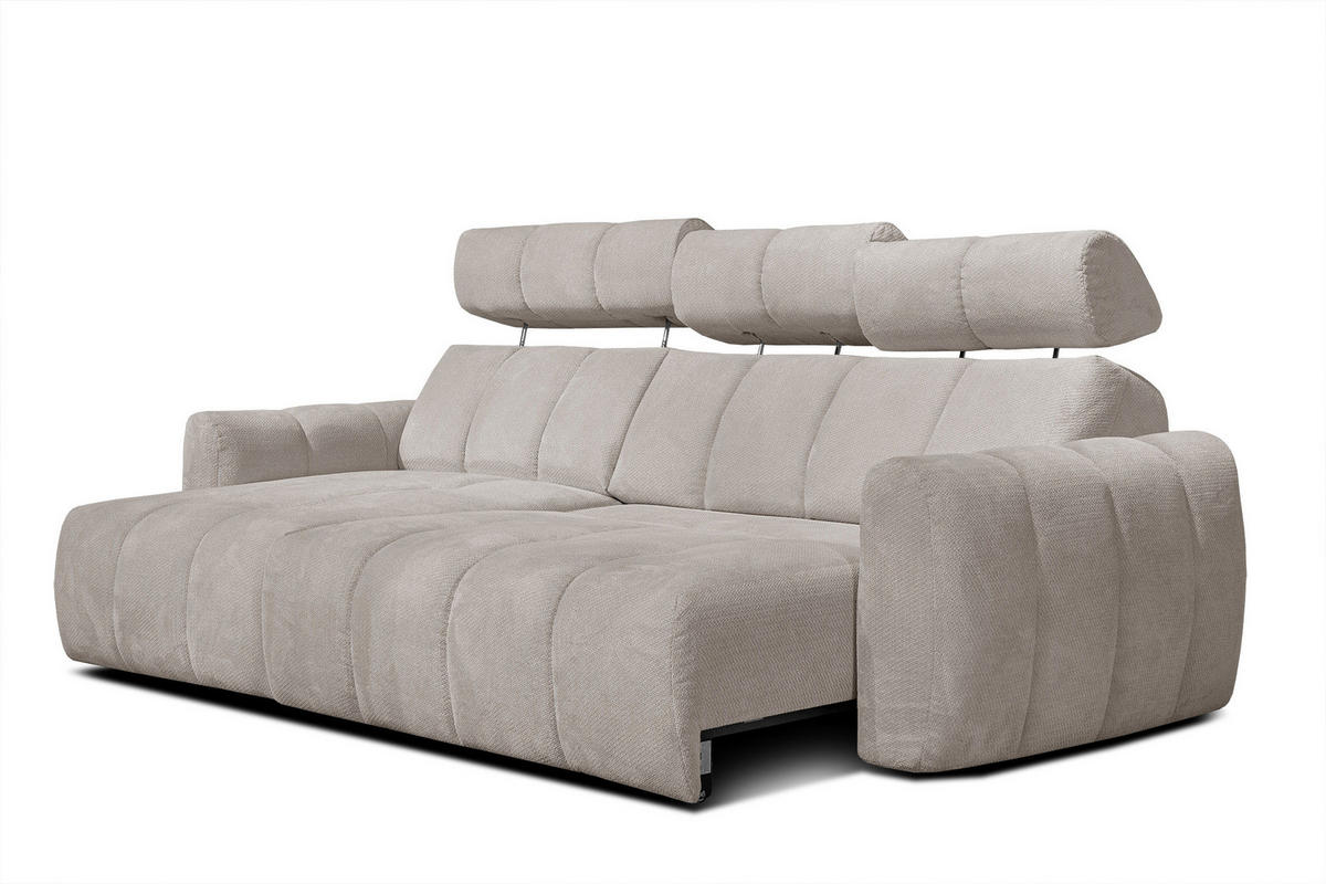 ECKSOFA KIMI 3-Sitzer, ausziehbarer Sitz, verstellbare Kopfstützen, beige - Beige/Schwarz, Holzwerkstoff/Textil (270/160cm) - Courtois Laville