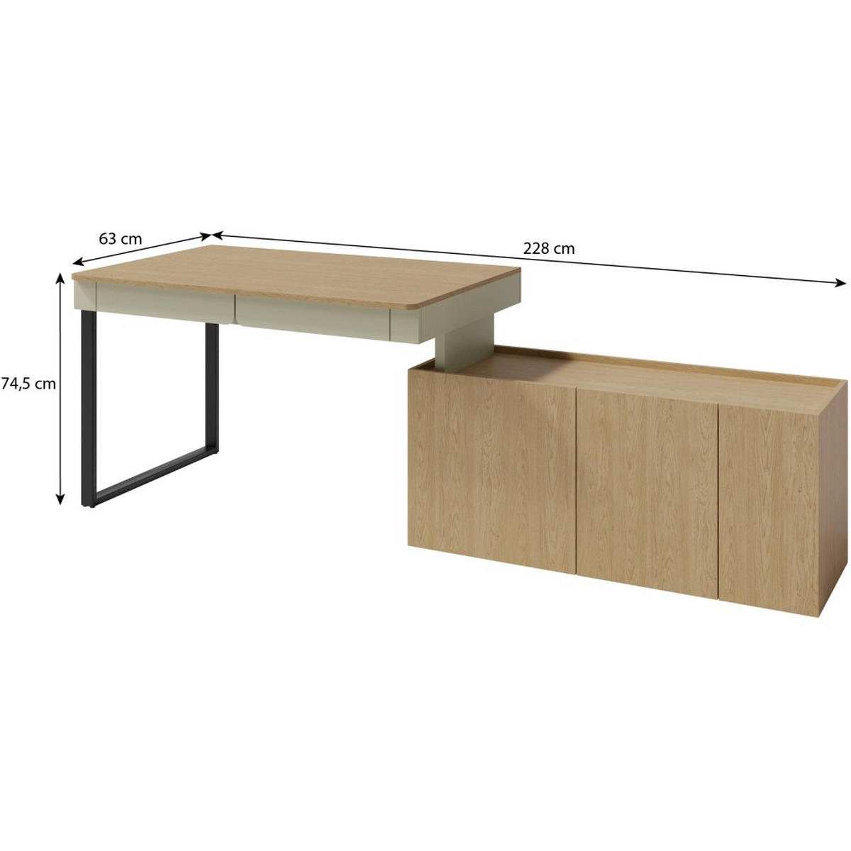 SCHREIBTISCHKOMBINATION Lico Schreibtisch mit Kommode für Jugendzimmer, Eukalyptus - Eukalyptusholzfarben, Holzwerkstoff (131/140/74.5cm) - Beautysofa
