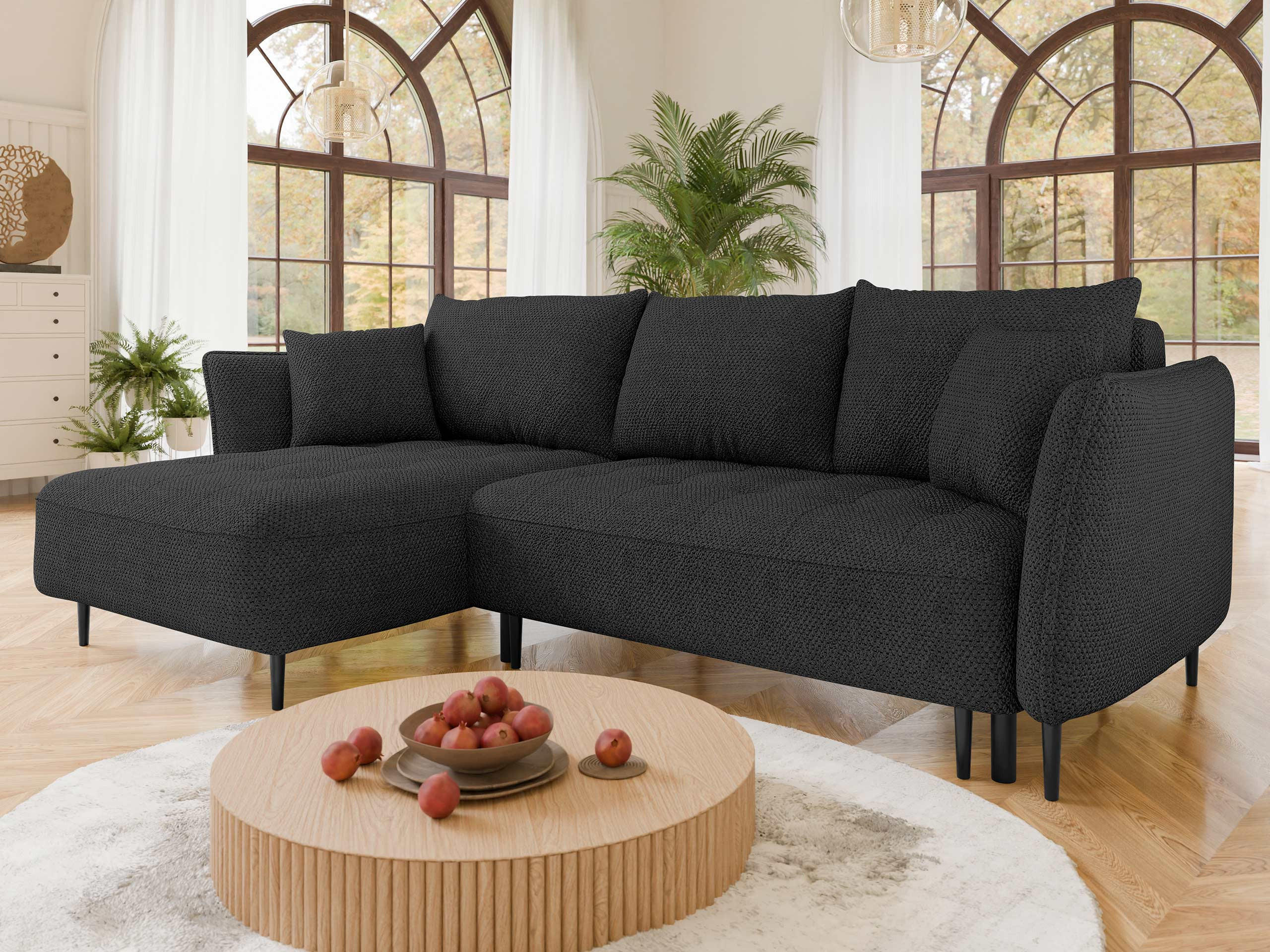 ECKSOFA Bari, Seite: Links - Anthrazit/Schwarz, Holz/Textil (276/158cm) - MIRJAN24
