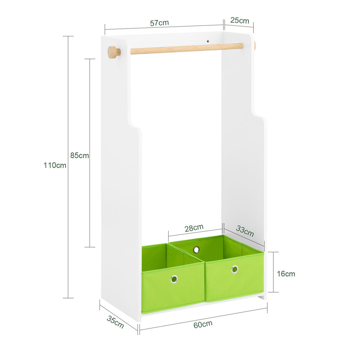 KINDERGARDEROBE Weiß - Weiß/Grün, Holzwerkstoff (60/110/35cm) - SoBuy