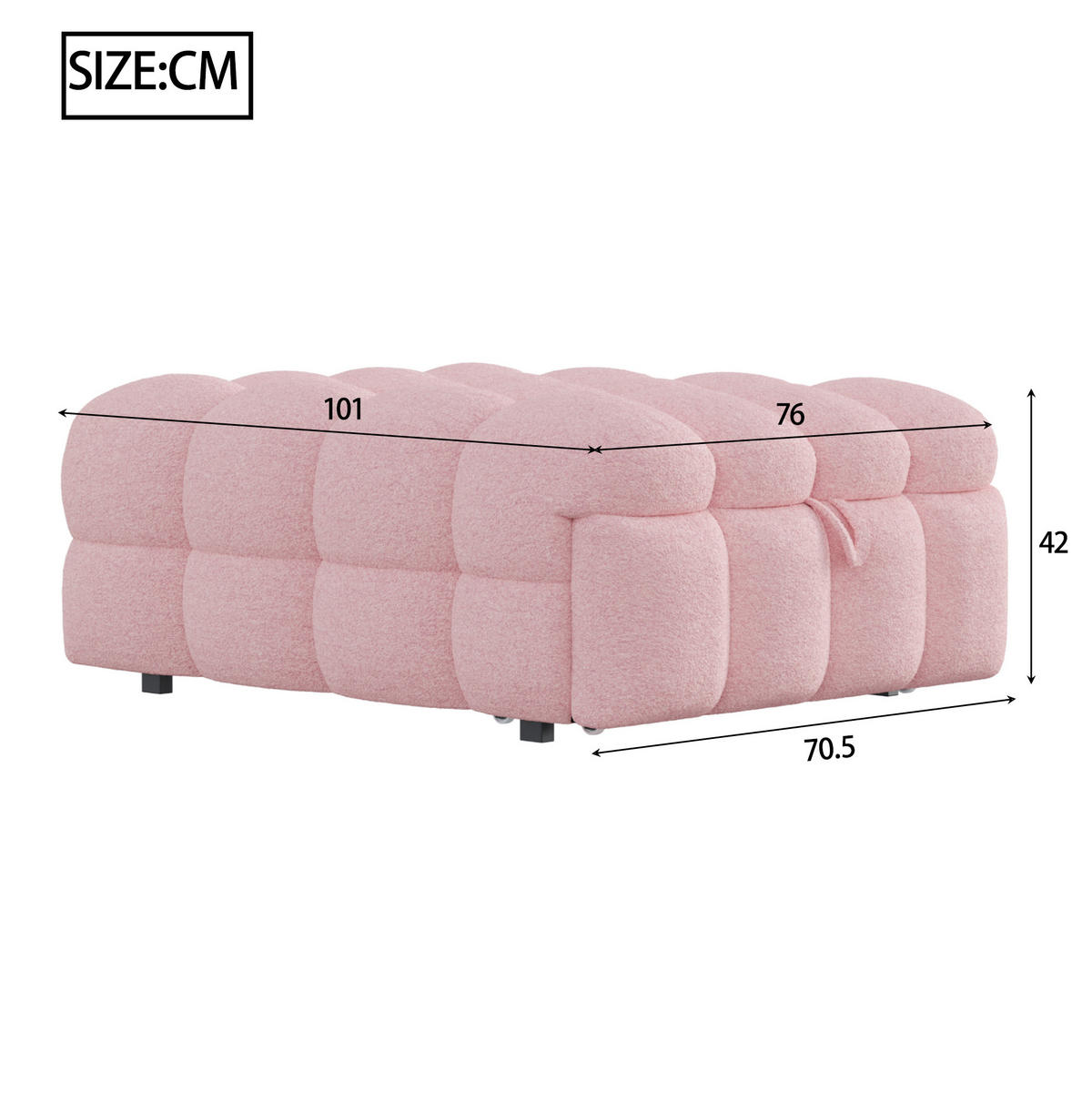 POSTELJA 2 v 1 iz teddy bouclé, roza, raztegljivo - roza, tekstil (70/180cm) - Flora Grace