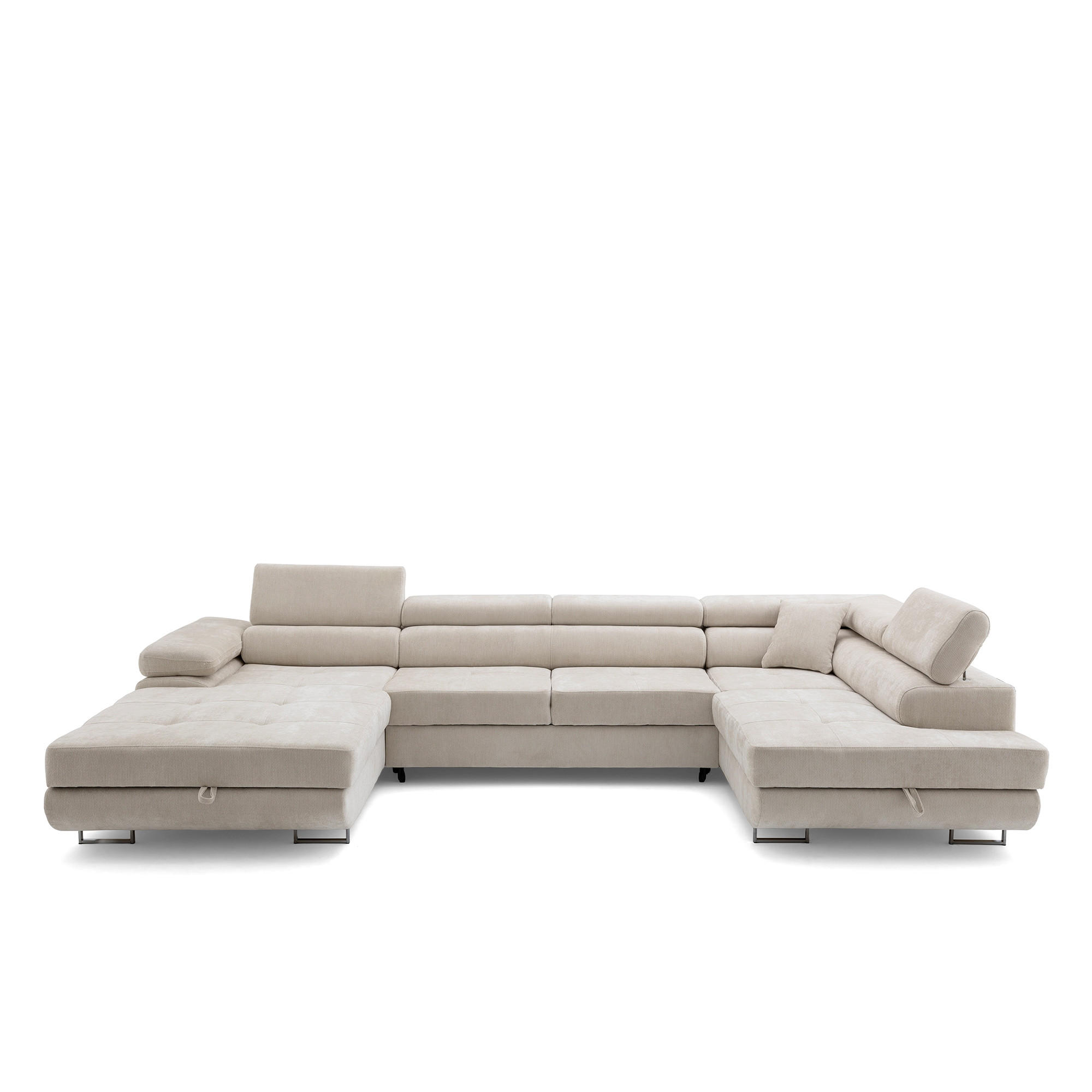 ECKSOFA U-Form WILD U Rechts mit Schlaffunktion 130x260 Chenille Beige - Beige/Silberfarben, Holz/Textil (203/90/350cm) - Muffo