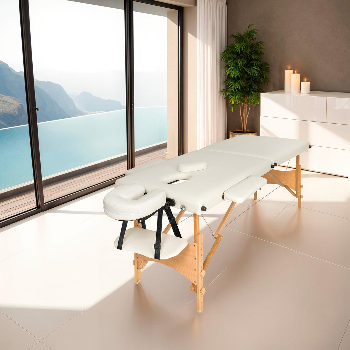 MASSAGELIEGE 2 Zonen Freddi,210 x 95 x 84 cm,beige - Beige, Holz (61/62/185cm) - tectake