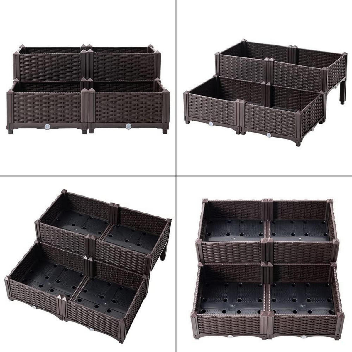 HOCHBEET Kunststoff-Rattan Braun 80 x 80 x 23-38 cm - Braun, Kunststoff (80/38/80cm)