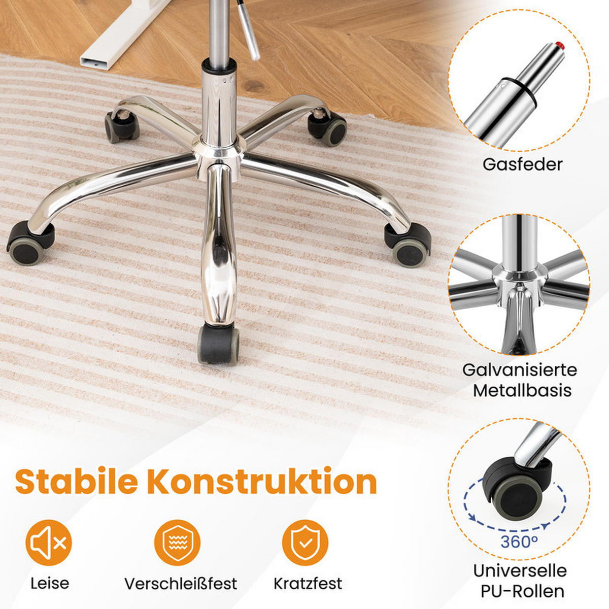 BÜROSTUHL mit Rollen höhenverstellbar transparent - Transparent, Leder (60/78/60cm) - COSTWAY