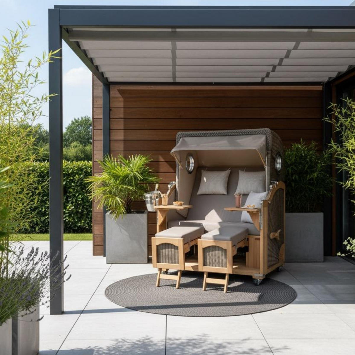 STRANDKORB XXL Düne Grande Teak Banana - Braun, Metall (142/170/95cm) - Mr. Deko