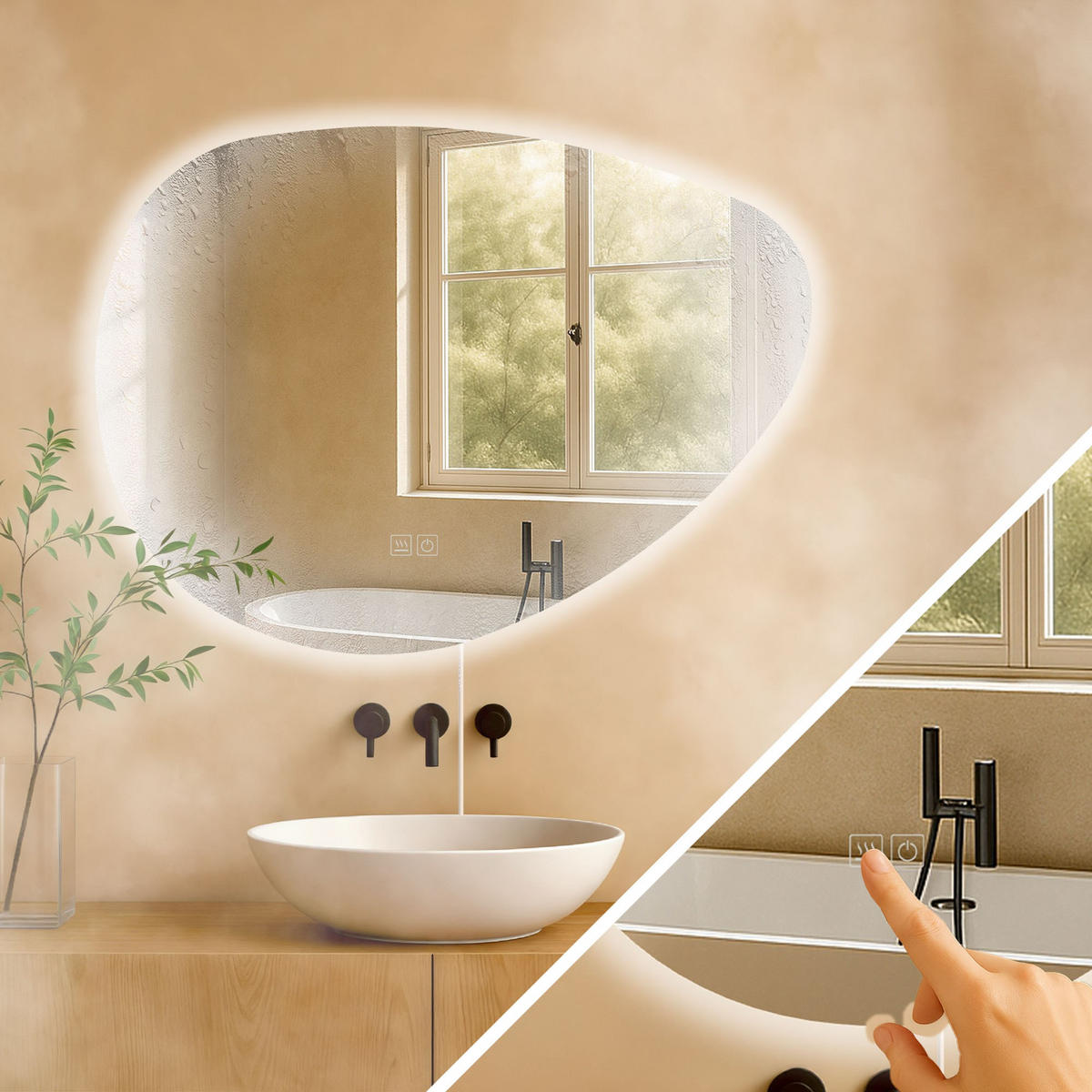 BADSPIEGEL Basel 65x75 Bluetooth 75x3,5x65cm Glas Klarglas Badezimmerspiegel - Klar, Glas (75/65/3.5cm) - DELUKE