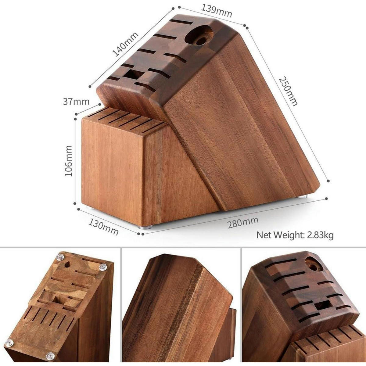 MESSERBLOCKSET 15-teiliges Set Damaststahl mit Wetzstahl und Küchenschere - Braun, Holz