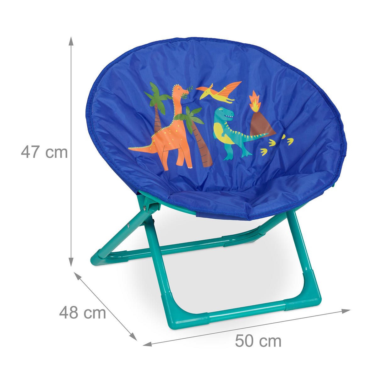 KINDERSESSEL Mehrfarbig klappbar Dino - Blau, Kunststoff/Textil (50/47/48cm) - Relaxdays