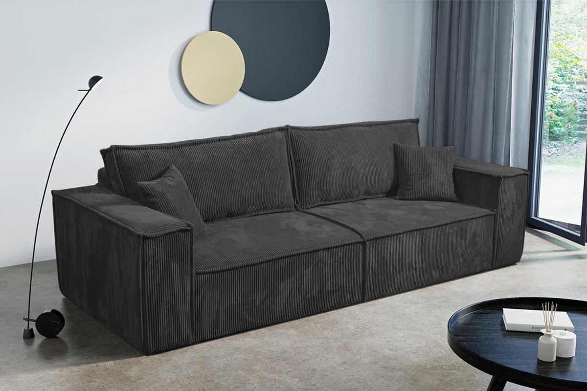 SCHLAFSOFA mit Bettkasten und Cordstoff MONA Schwarz - Schwarz, Holzwerkstoff (255/85/105cm) - Compleo24