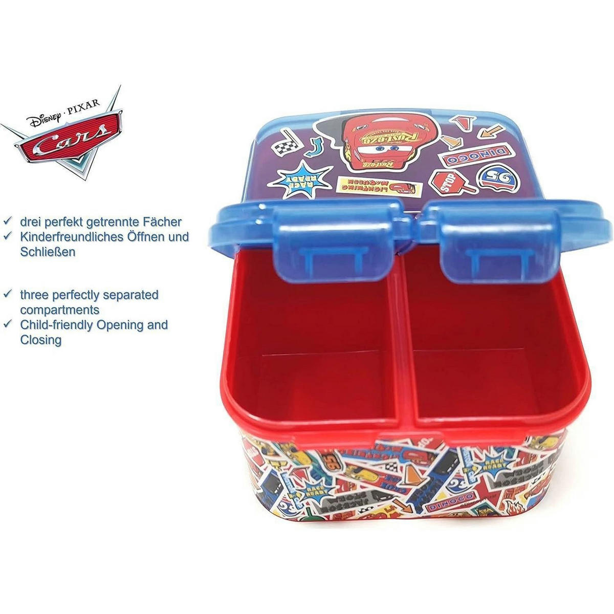 BROTDOSE Kinder mit Fächern Cars 18 cm - Multicolor, Kunststoff (14/6/18cm)