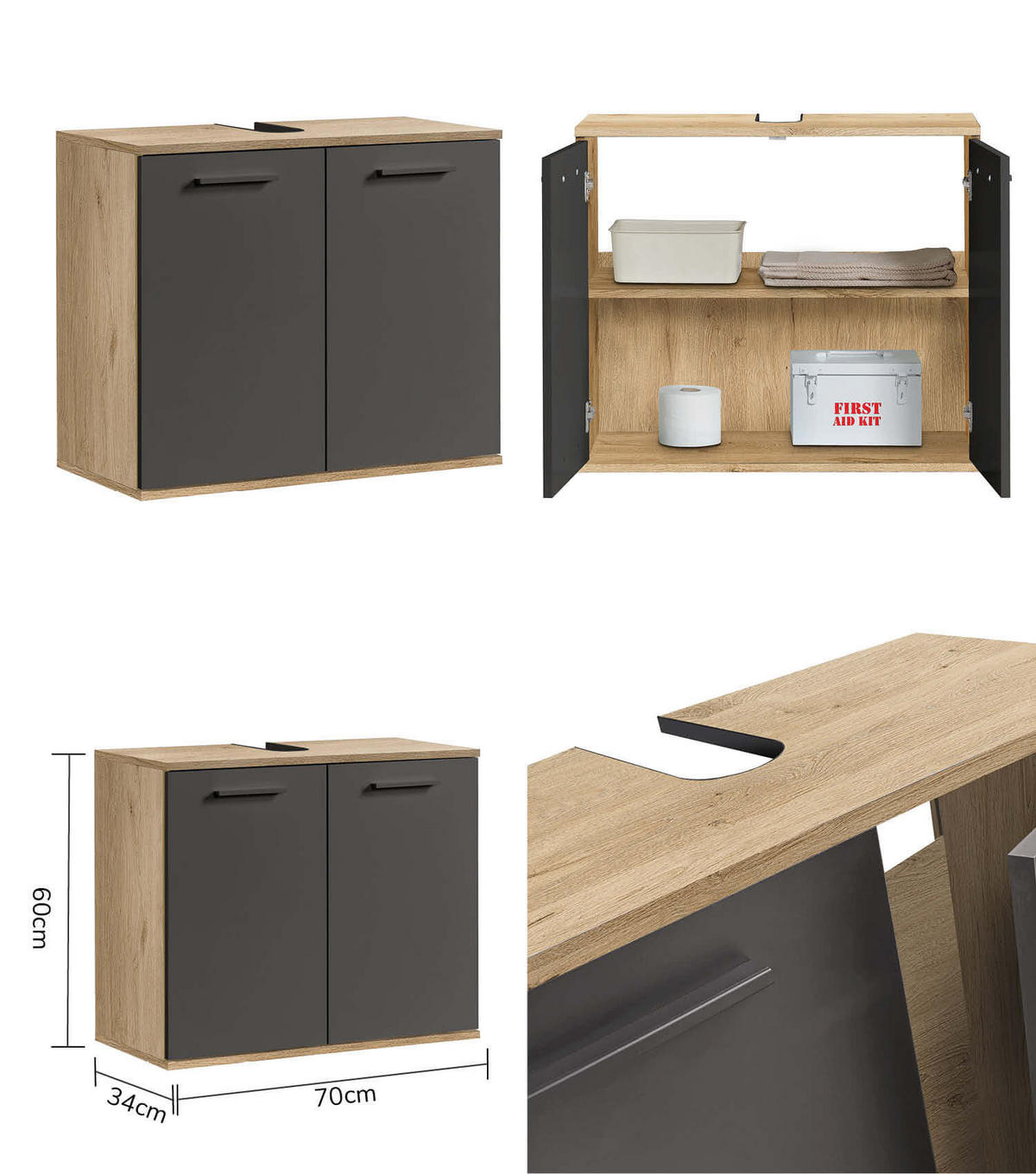 BADMÖBEL-SET 3-teilig Der Steuermann - Anthrazit, Holzwerkstoff (136/180/34cm) - Mokebo