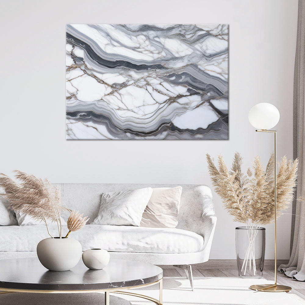 WANDBILD grau weißer marmor glamour abstrakt - Weiß, Textil (120/80cm) - Feeby