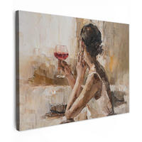 LEINWANDBILD Ölgemälde - Frau - Wein Wandbilder 80x60 cm - Hellbraun, Textil (80/60cm) - MuchoWow