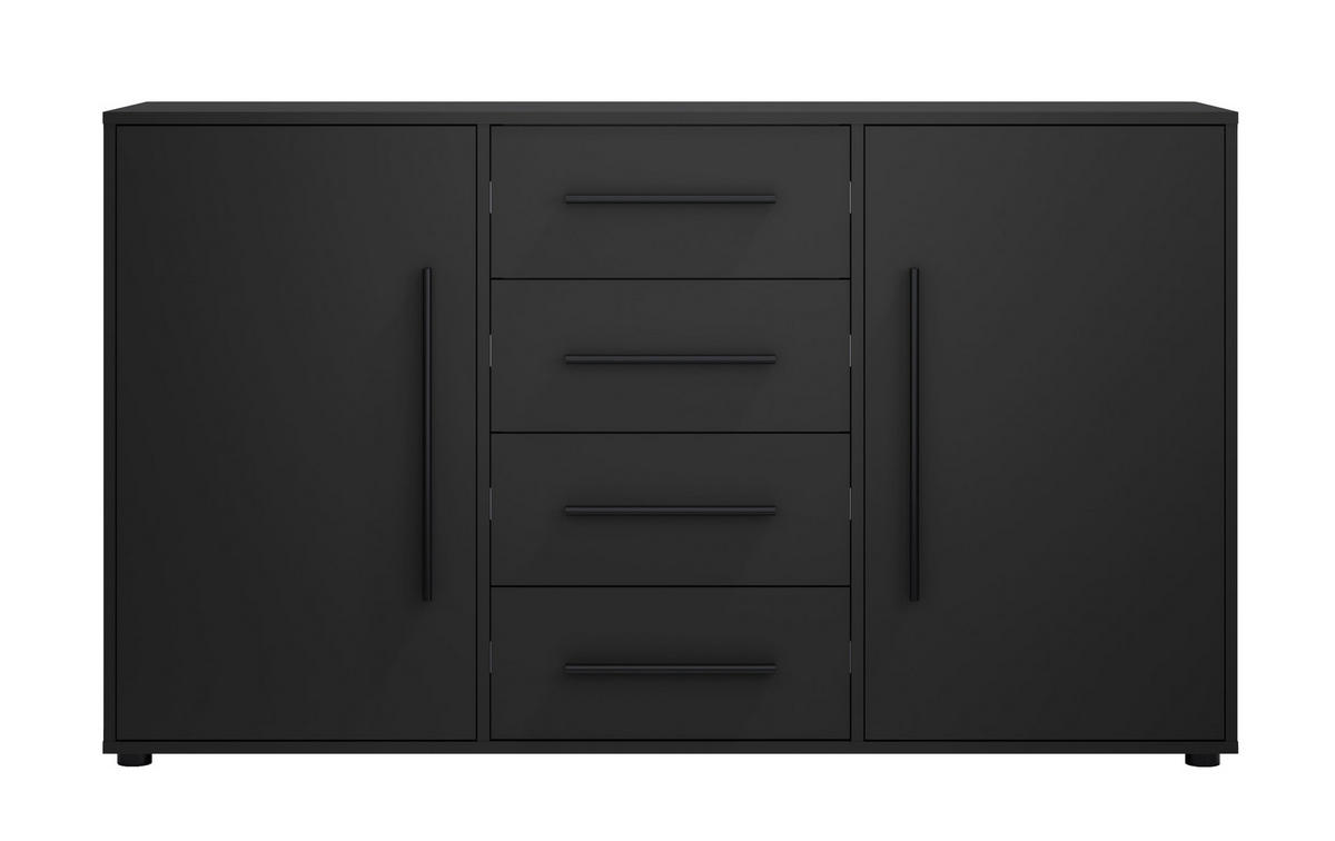 KOMMODE Modena K2D4SZ 150 cm in Schwarz mit Türen und Schubladen - Schwarz, Holzwerkstoff/Kunststoff (150/87/40cm)
