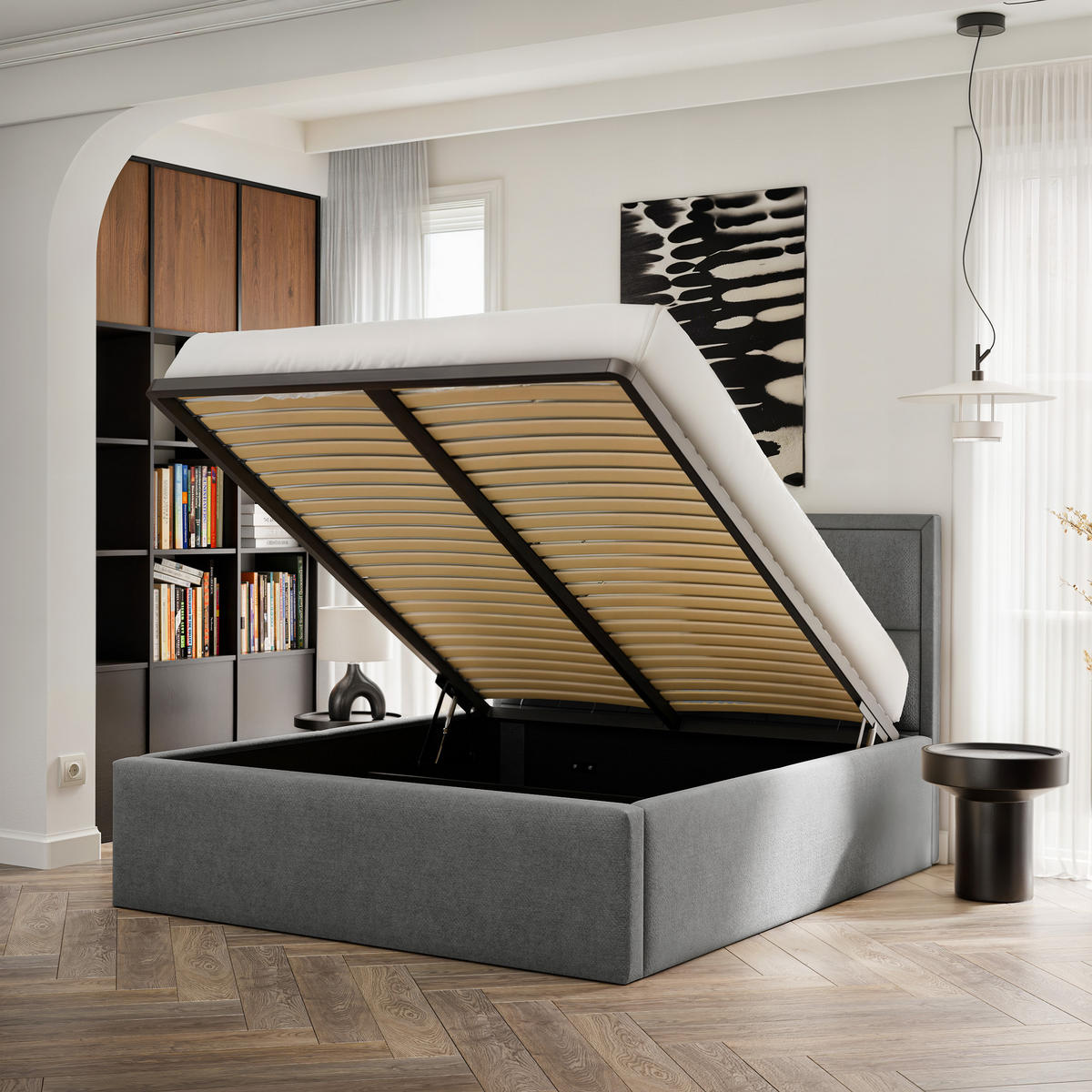 POLSTERBETT ELIN 160/200 cm Bettkasten, Dunkelgrau - Dunkelgrau, Textil/Metall (160/200cm) - Idohome