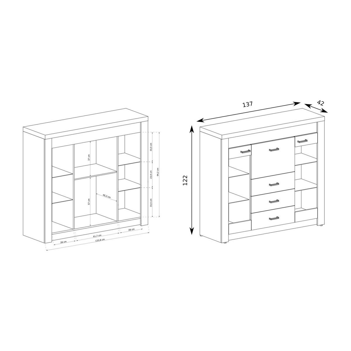 VITRINENKOMMODE Indianapolis I-8 137 x 122 x 42 cm Esche hell - Braun, Holzwerkstoff/Metall (137/122/42cm) - Koseto