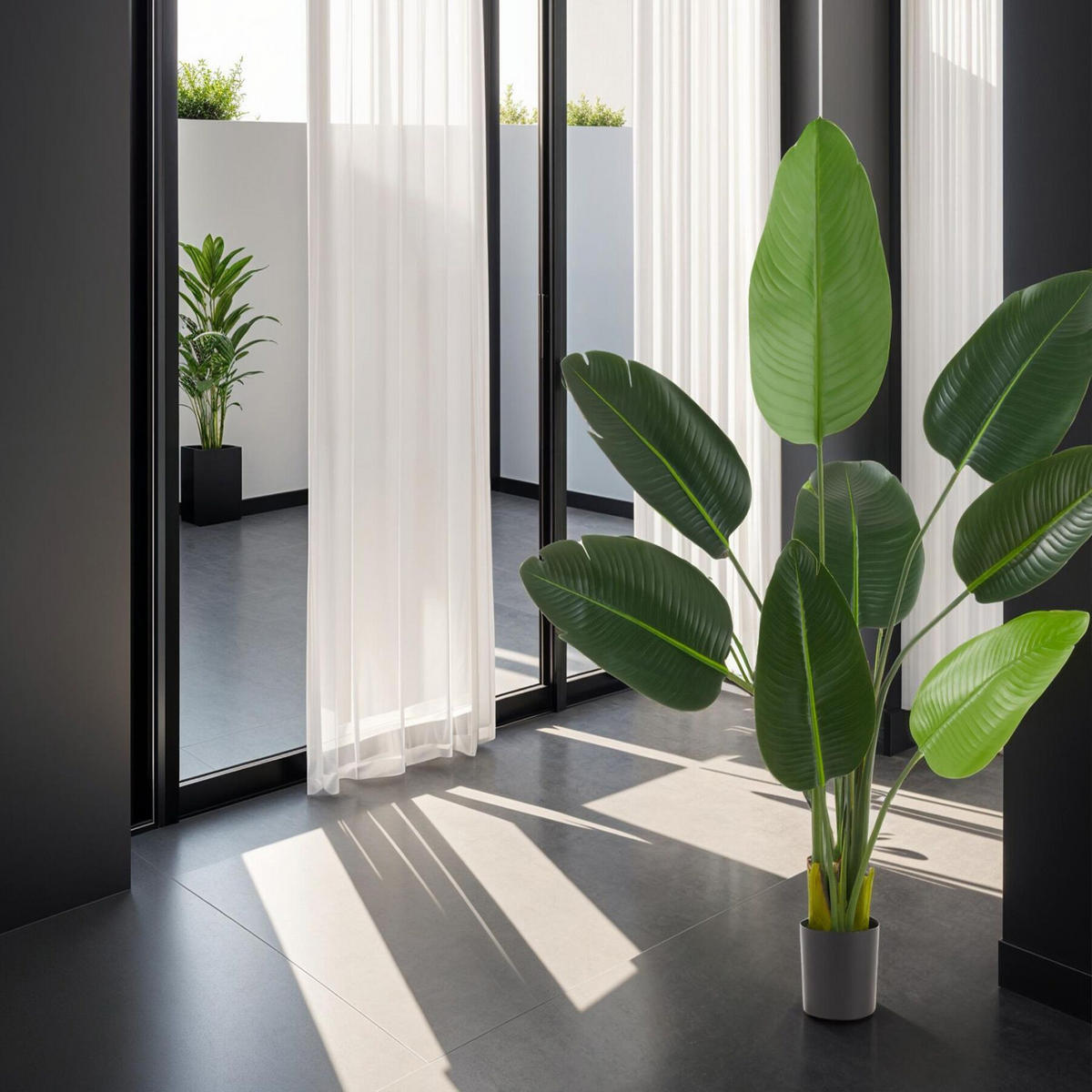 KÜNSTLICHER-PARADIESVOGELBAUM Tropic,stabiler Kunststoff-Blumentopf,grün - Grün, Kunststoff (120cm) - tectake