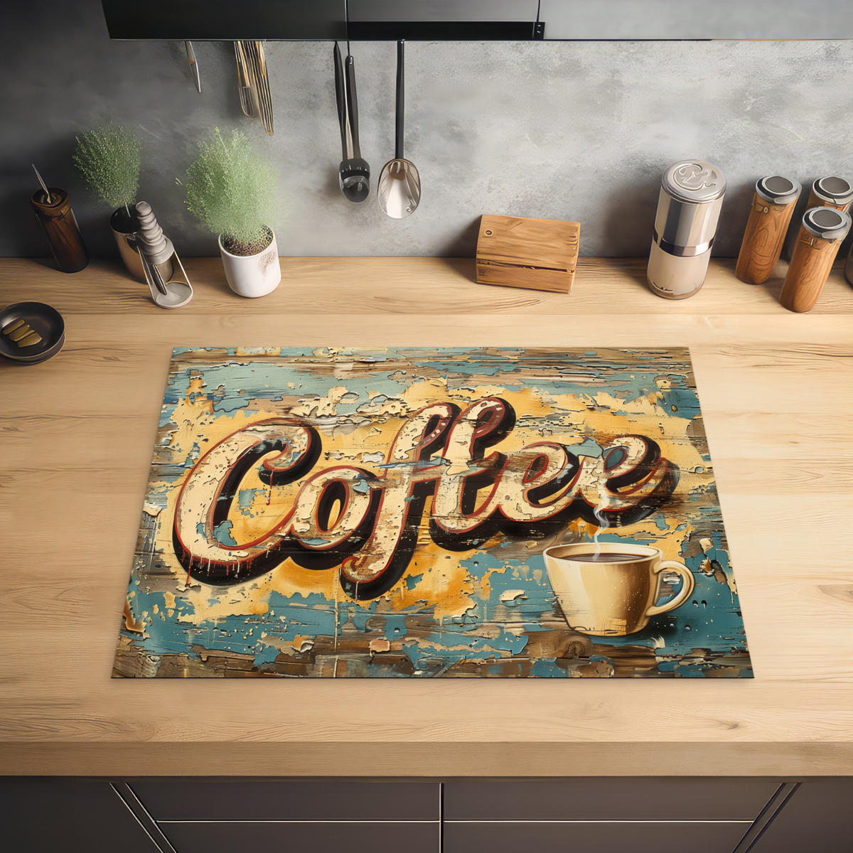 HERDABDECKPLATTE Kaffee - Vintage - Braun - Tasse 71x52 cm - Teakfarben, Kunststoff (71/0.2/52cm) - MuchoWow