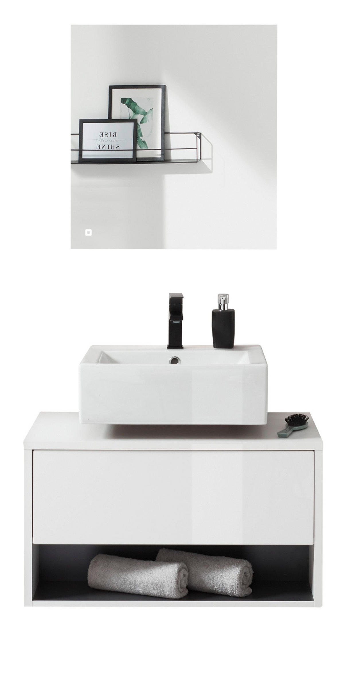 BADMÖBEL Set 2-teilig in weiß Hochglanz und grau mit LED Beleuchtung 80 x 190 cm Glide - Weiß Hochglanz/Grau, Glas/Holzwerkstoff (80/190/46cm) - Furn.Design