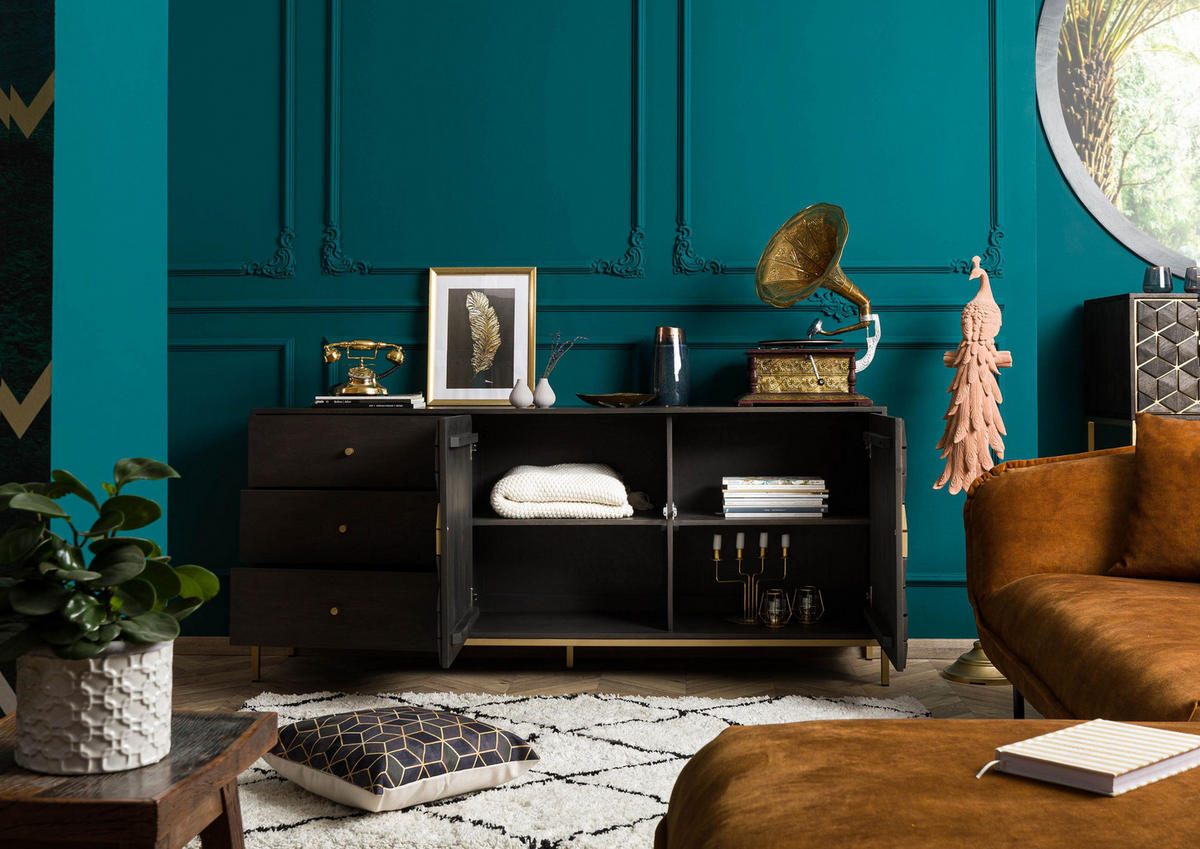 SIDEBOARD Mango 180x40x77 grau geölt DIAMOND #110 - Grau, Holz (180/77/40cm) - Massivmoebel24