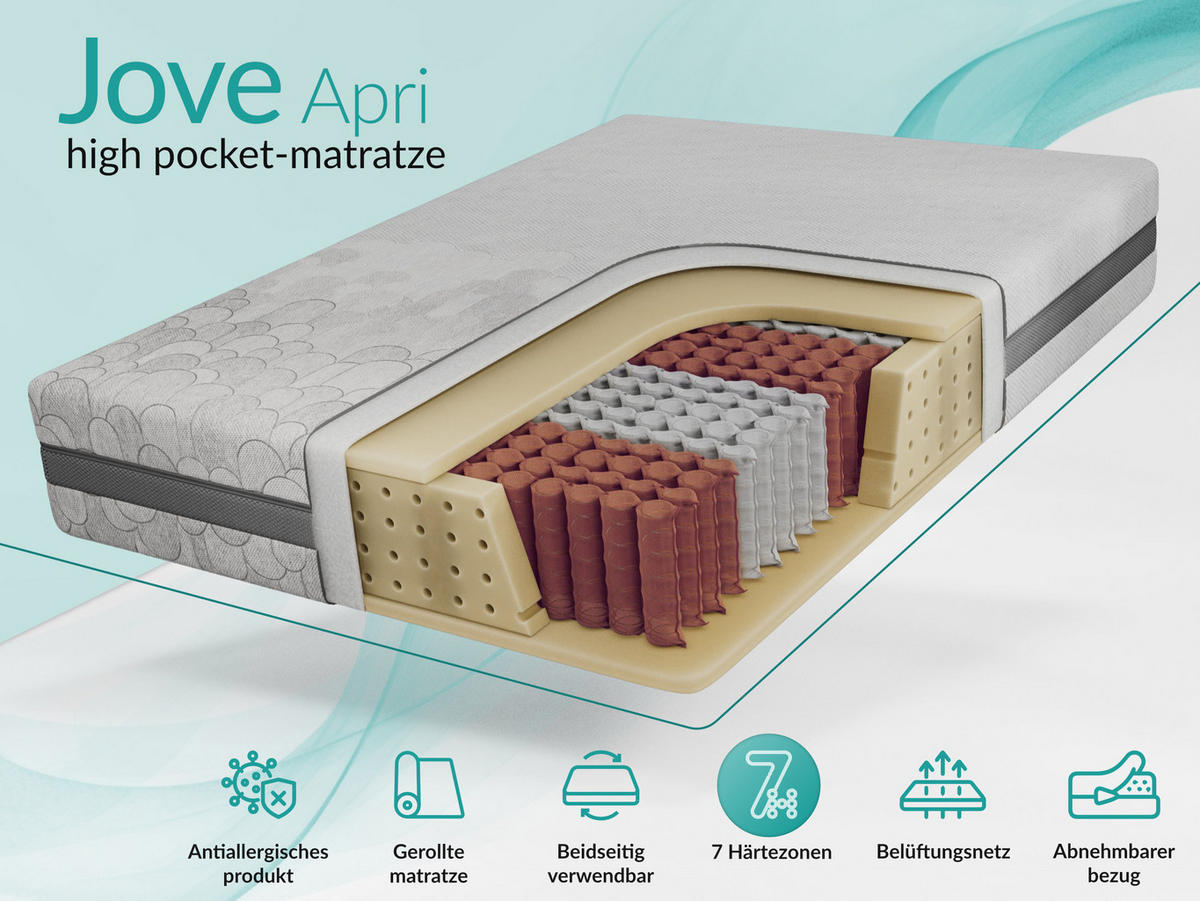 TASCHENMATRATZE JOVE - 90/200 - H3 - Apri - Hellgrau, Textil (90/200cm) - MKS