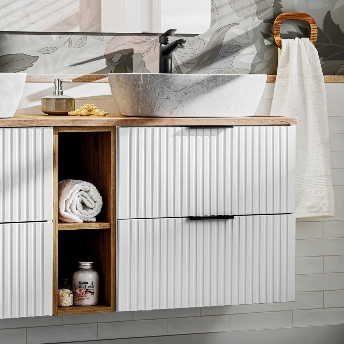 BADMÖBEL Adriel 2er-Set Weiß - Weiß, Holzwerkstoff (140.8/59/46cm) - Petits-meubles