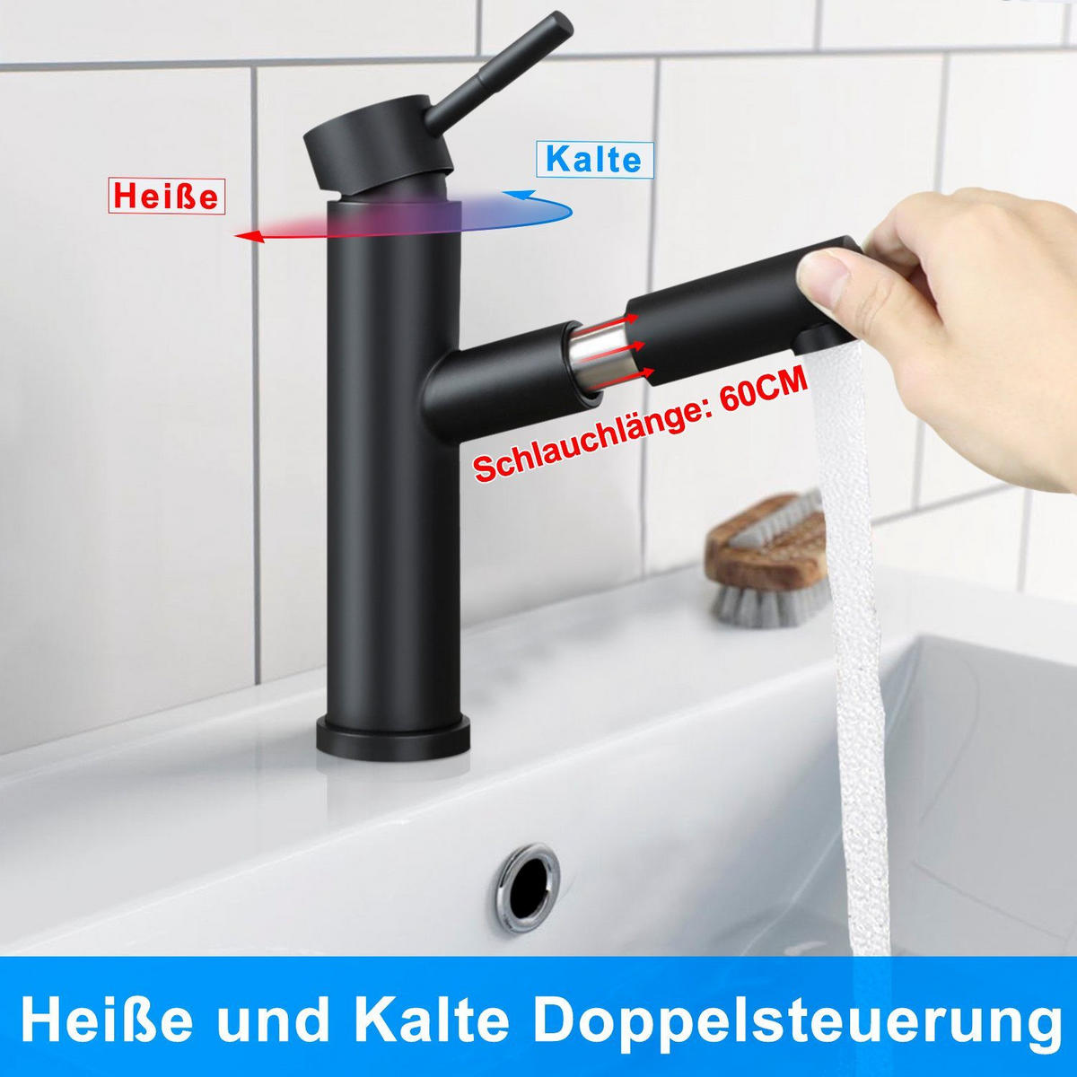 WASCHTISCHARMATUR ZYCT 5/12.5/20 cm - Schwarz, Metall (12.5/20.5/5cm) - ZMH