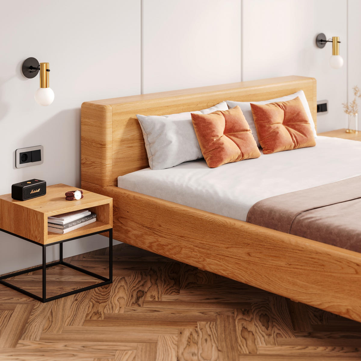 MASSIVHOLZBETT Calma Line aus Eiche 160x220 cm - Eichefarben/Braun, Holz (160/220cm) - Danzz