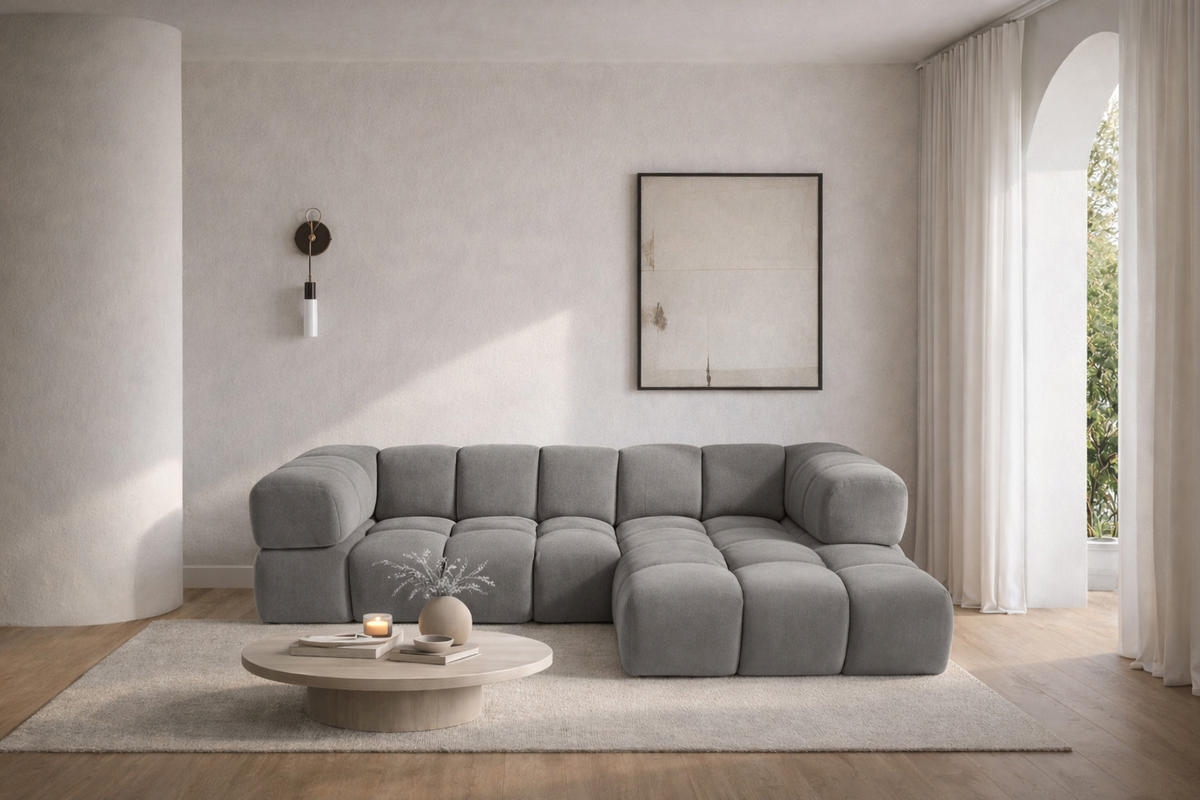 ECKSOFA L-Form Averro, stoff Bluvel, Aschgrau, Rechts - Grau, Holz (280/150cm) - Kaiser Möbel