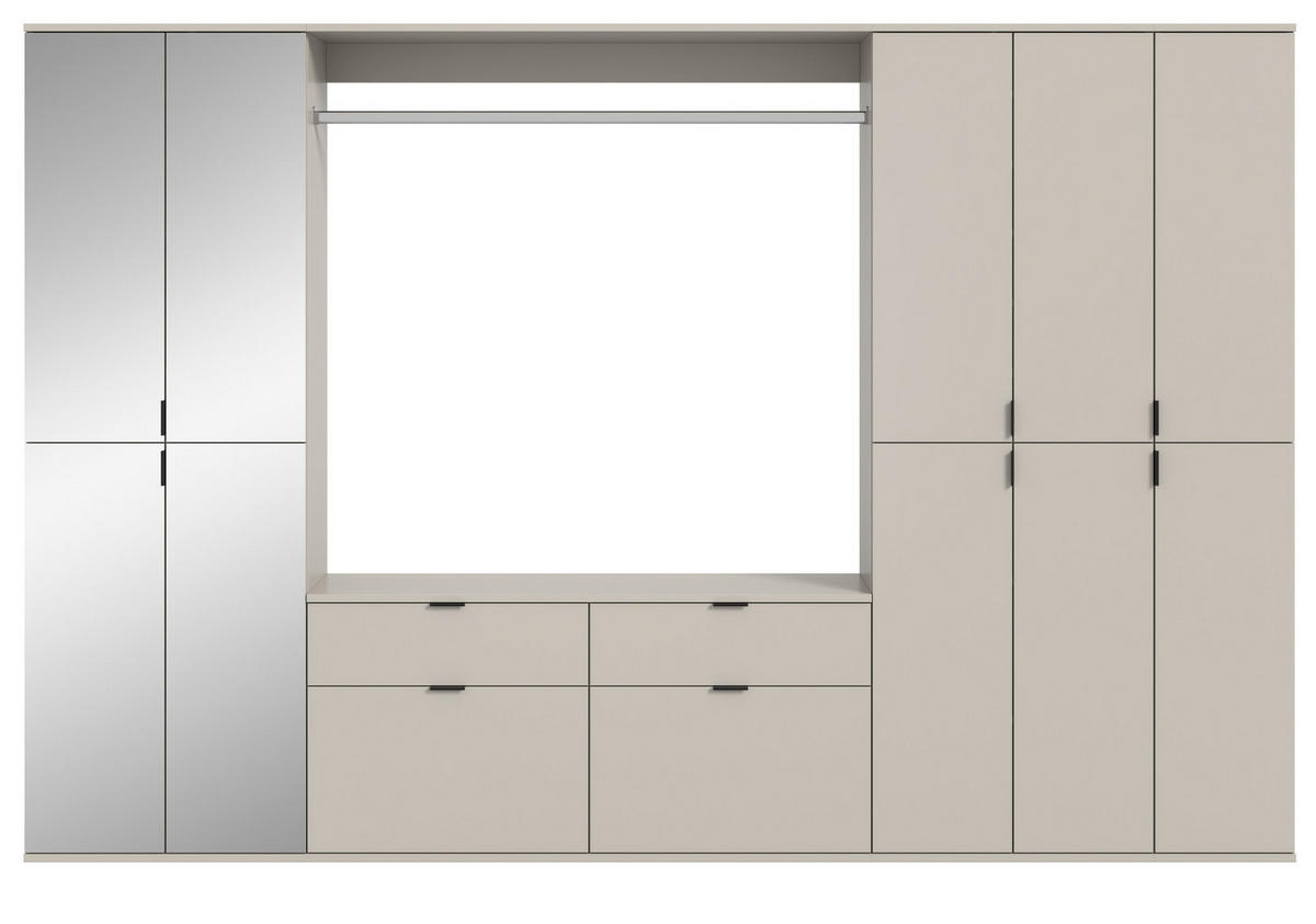 GARDEROBEN-SET Kaschmir 273 x 193 cm, Garderobenschrank mit Spiegel - Kaschmir/Schwarz, Glas/Holzwerkstoff (273/193/34cm) - Inn.Furn