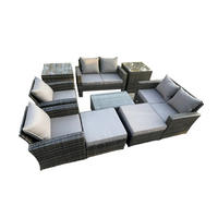 GARTENSOFA STUHL SET MIT COUCHTISCH 2 HOCKER 2 BEISTELLTISCHE Polyrattan Dunkelgrau Gemischt 8-Sitzer - Dunkelgrau, Metall - Fimous