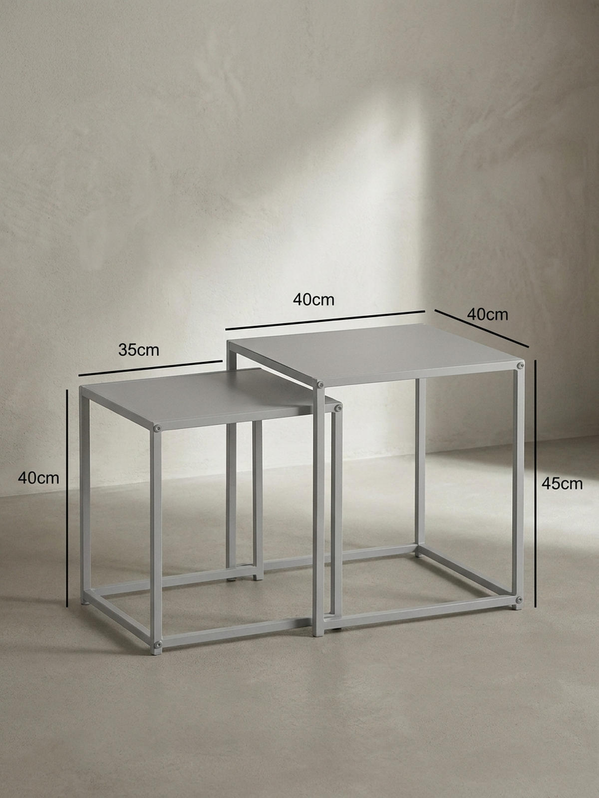 BEISTELLTISCH Set Weiß Metall Eckig Industrial Design 2-teilig - Weiß, Metall (40/40/45cm) - KADIMA DESIGN
