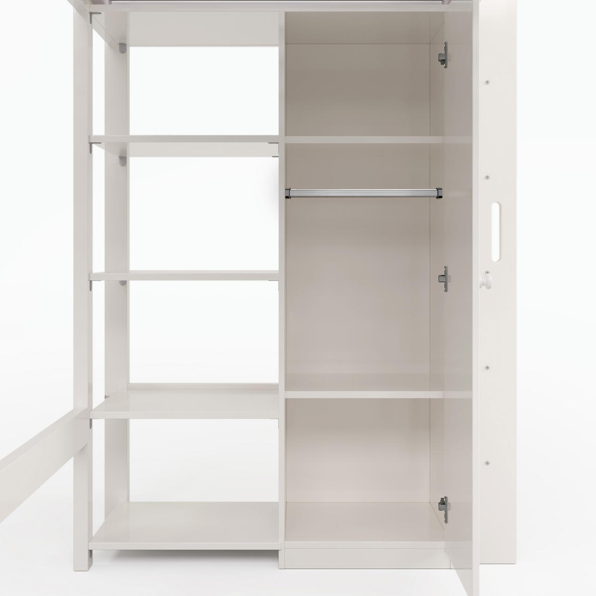 HOCHBETT 90/200 cm in Weiß mit Kleiderschrank und 6 Regalen - Weiß, Holzwerkstoff (90/200cm) - STILVORA