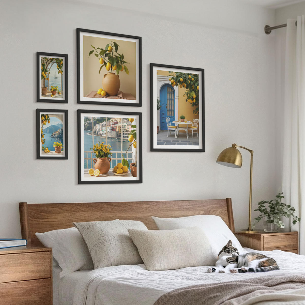 BILDER SET 5er Set - 50x50 cm & 20x30 cm & 40x60 cm Schwarzer Rahmen - Meereslandschaften, Zitronen, Fenster - Schwarz, Kunststoff (40/60cm) - TULUP