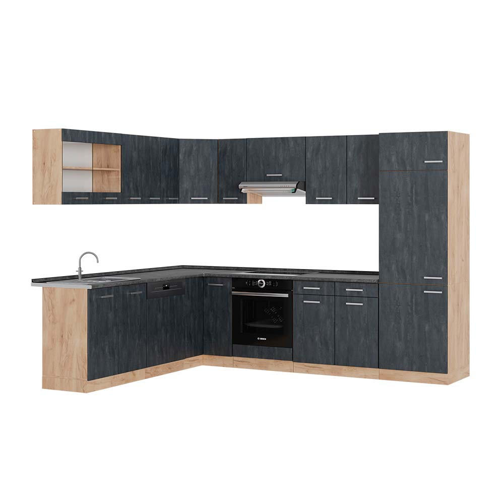 ECKKÜCHE R-Line Schwarz Beton/Goldkraft Eiche 227 x 287 cm AP Anthrazit - Eiche Wotan/Schwarz, Holzwerkstoff (287/81.6/60cm) - Vicco