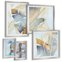 BILDER SET 5er Set - 50x50 cm & 20x30 cm & 40x60 cm Silberner Rahmen - abstrakte Muster in Blautönen - Silberfarben, Kunststoff (40/60cm) - TULUP
