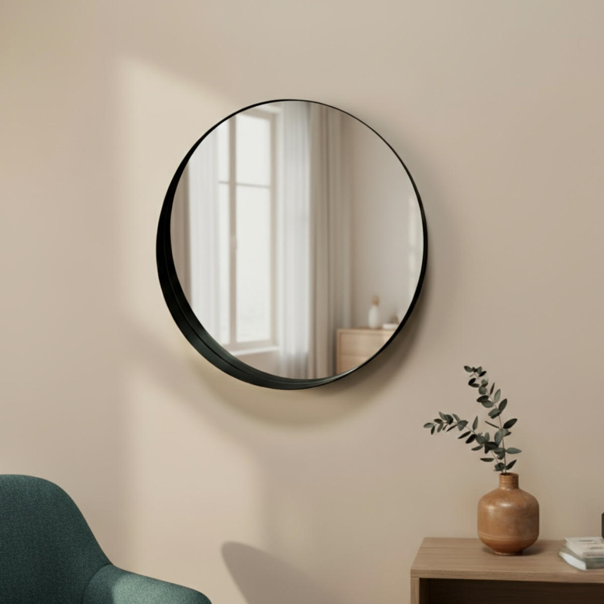 WANDSPIEGEL Svea Ø 50 cm - Schwarz, Glas (50/50/5cm) - EDAXO