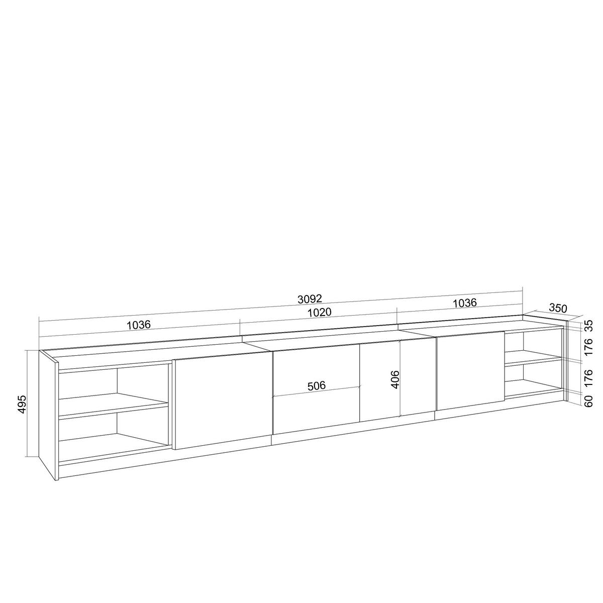 TV-SCHRANK, Lowboard, 310/37/50cm, Für TV-Geräte bis zu 80", Eiche Schwarz - Eichefarben, Holzwerkstoff (310/50/37cm) - Skraut Home