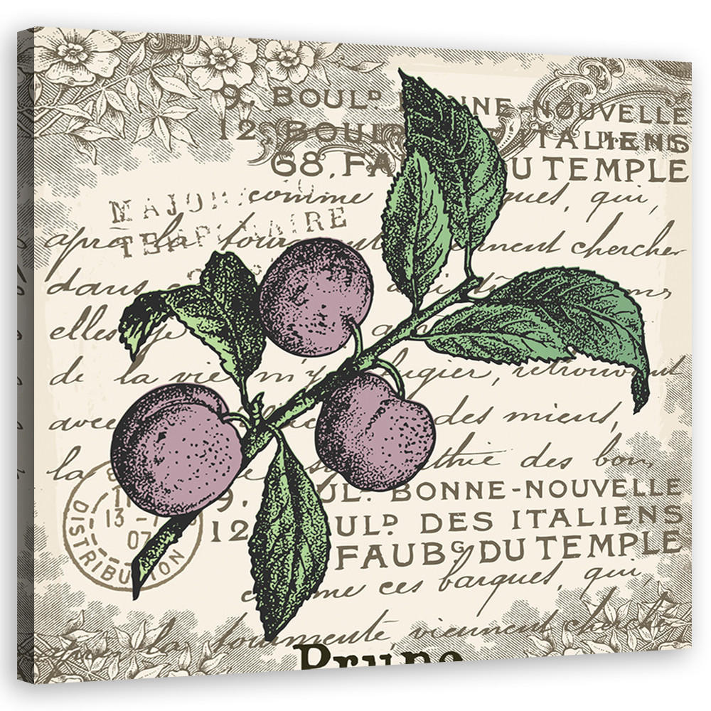 WANDBILD vintage pflaume - Lila, Textil (50/50cm) - Feeby