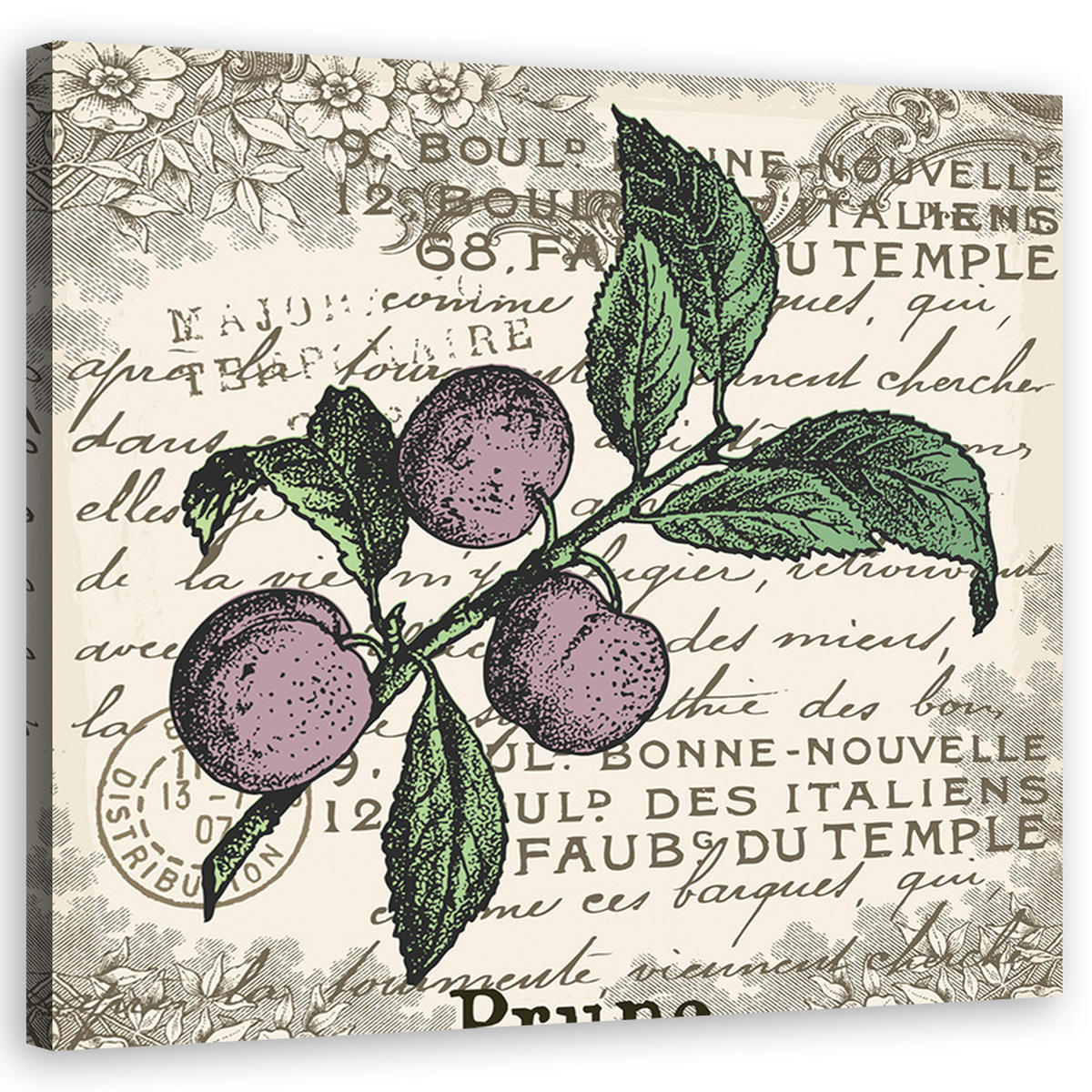 WANDBILD vintage pflaume - Lila, Textil (50/50cm) - Feeby