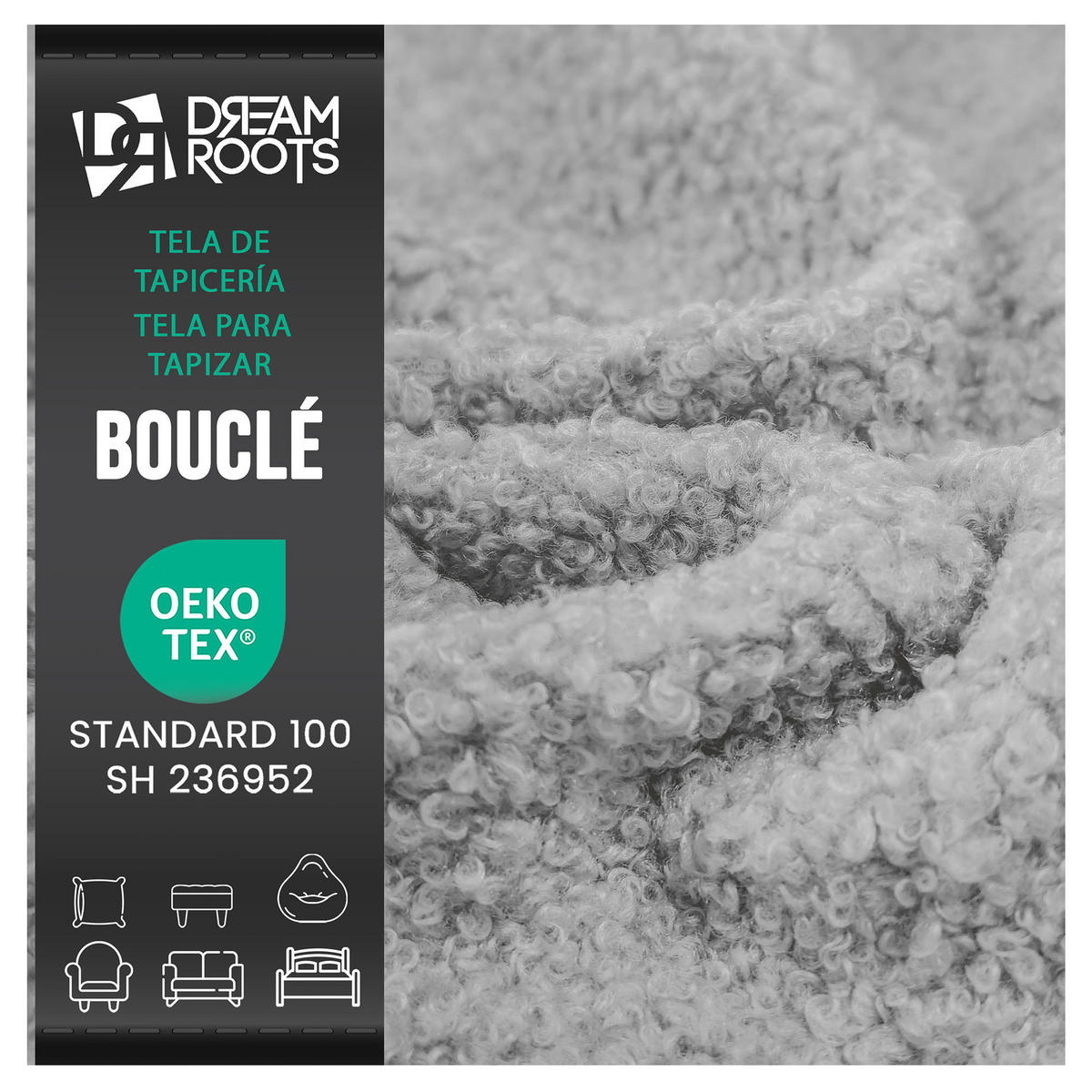 BOUCLESTOFF Quelle Hellgrau– 315 g/m², 140 cm breit, weich & robust, feuer- & UV-resistent - Hellgrau, Textil (140/100cm) - Dreamroots