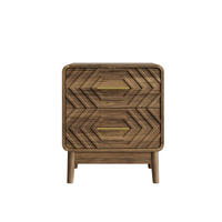 NACHTTISCH mit 2 Schubladen in Walnuss-Optik - Geometrischem 3D-Muster & Goldenen Griffen - Abgerundeten Ecken - Walnussfarben, Holzwerkstoff (38/56/48cm) - DELFA