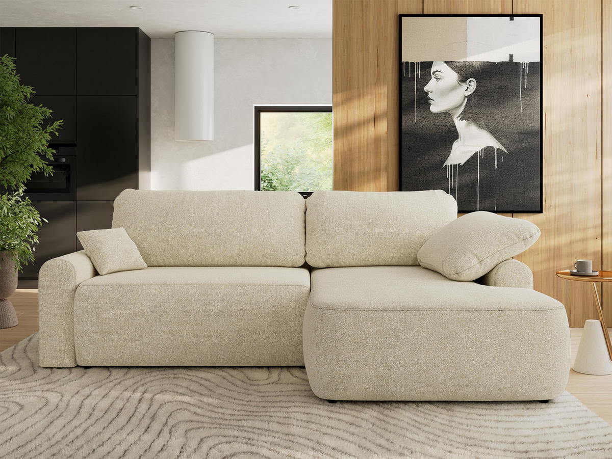 ECKSCHLAFSOFA CUBO L Creme Struktur - rechts - Creme/Schwarz, Kunststoff/Textil (187/273cm) - MKS