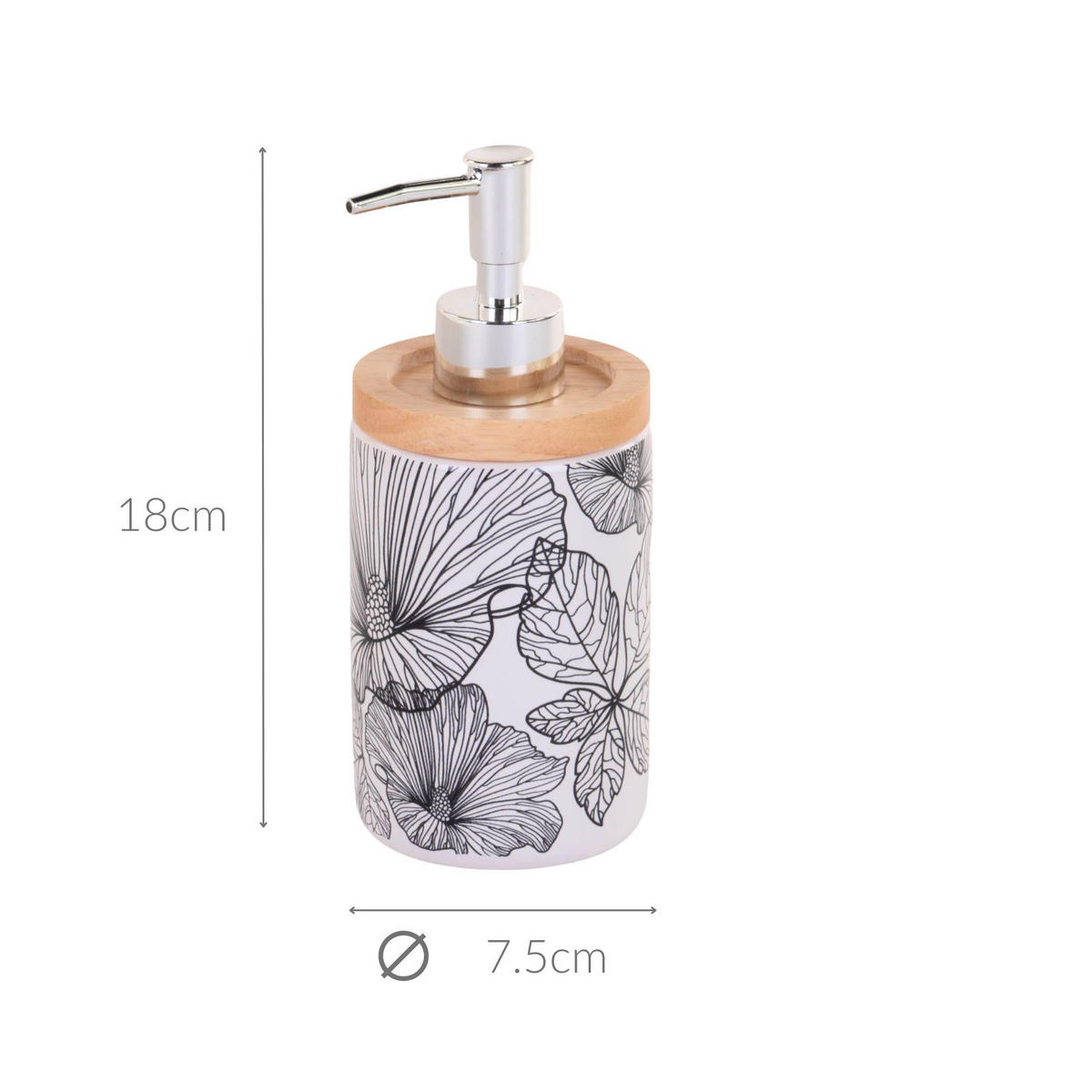 SEIFENSPENDER Keramik Blackflora 8,1/7,5/18 cm - Weiß, Keramik (7.5/18/8.1cm) - 5five Simply Smart
