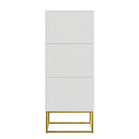 SCHUHSCHRANK Veldio mit 3 Klappen Weiß mit goldenem Metallgestell 50 cm - Goldfarben/Weiß, Holzwerkstoff/Metall (50/125/30cm) - Selsey