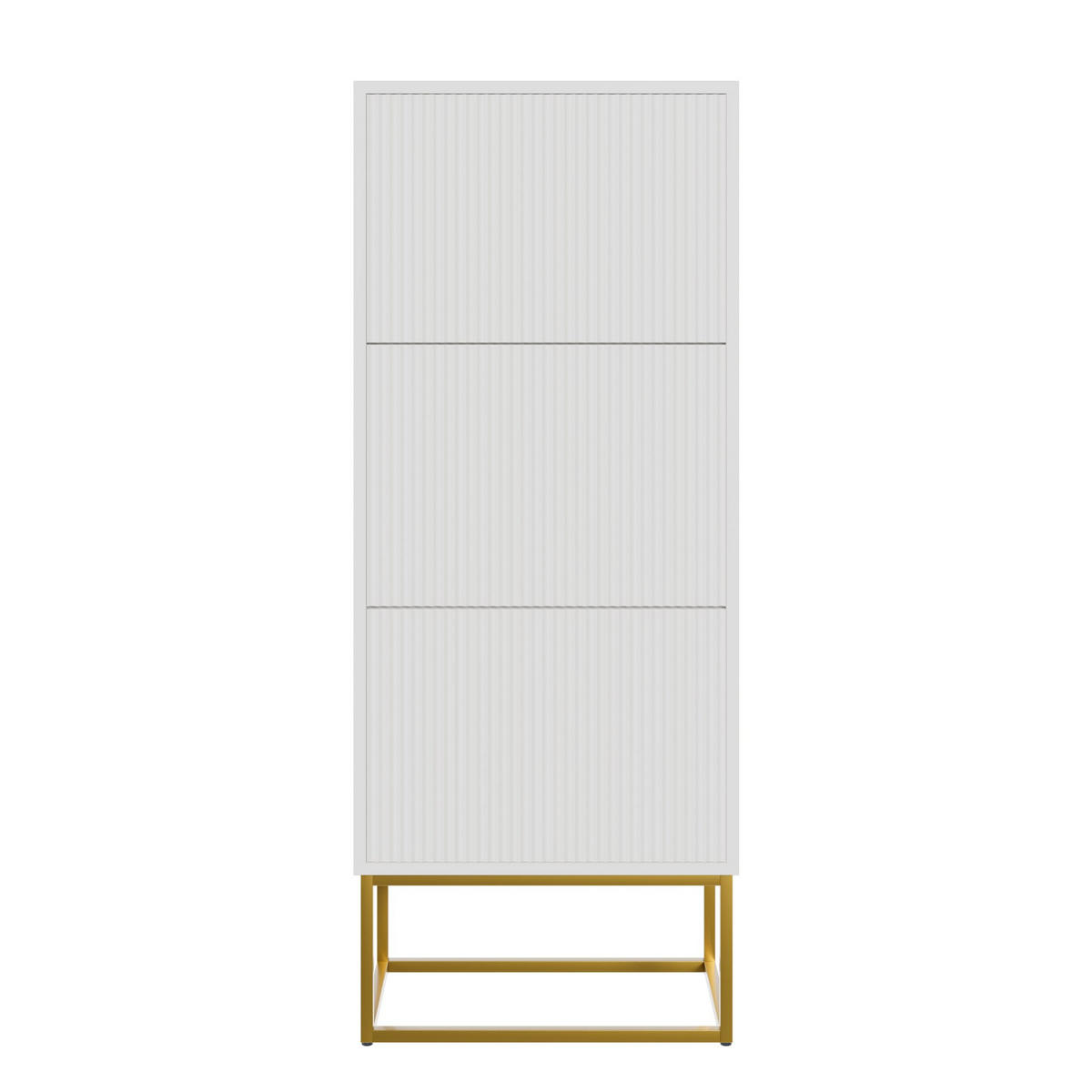 SCHUHSCHRANK Veldio mit 3 Klappen Weiß mit goldenem Metallgestell 50 cm - Goldfarben/Weiß, Holzwerkstoff/Metall (50/125/30cm) - Selsey