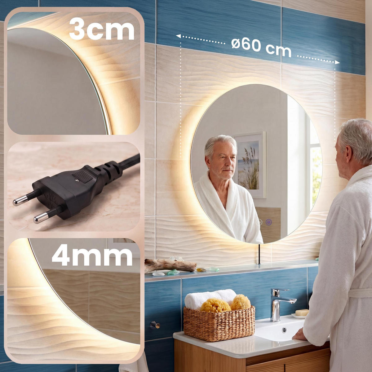 BADSPIEGEL Genf 60 cm 60x3x60cm Glas Klarglas Badezimmerspiegel - Klar, Glas (60/60/3cm) - DELUKE